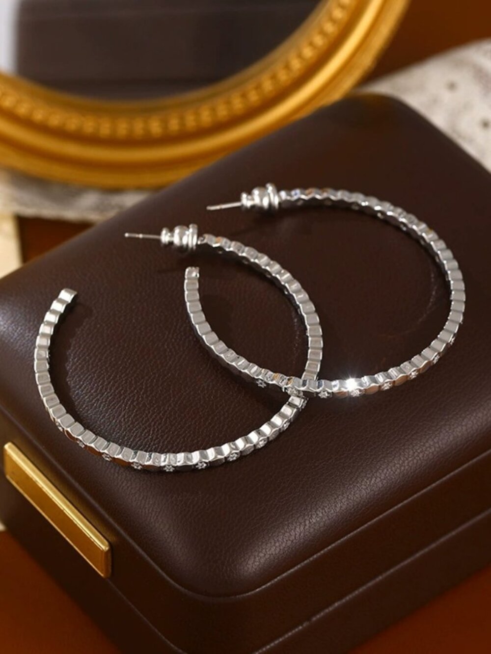 Sterling Silver Faceted C-Hoop Earrings